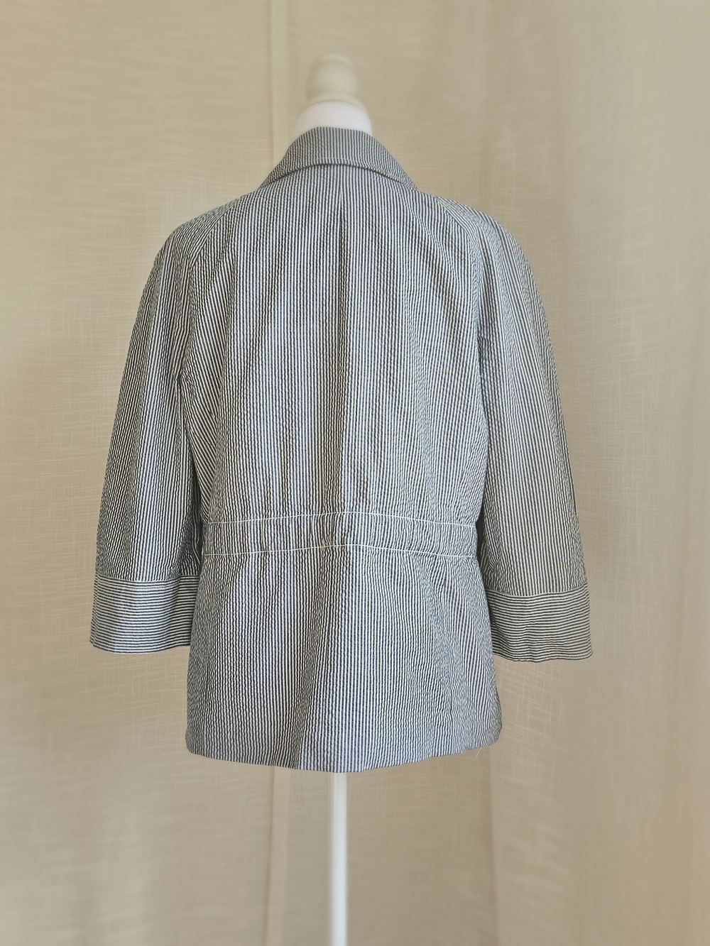 Willi Smith Coastal Seersucker Blue White Striped Utility Blazer Jacket Size L - Picture 4 of 12